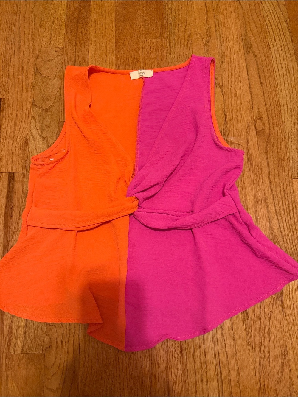 entro Orange and Hot Pink Colorblock Tank Top
